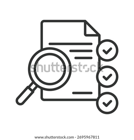 Audit document icon in line design. audit, document, magnifier, check, verification, checklist, report on white background vector. Audit document editable stroke icon