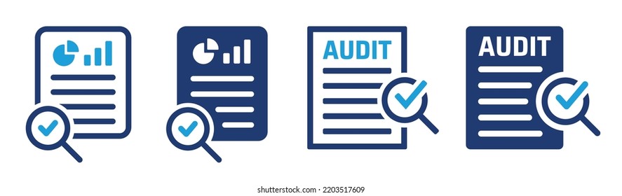 Audit document icon set. Result, data report icon. Vector illustration.