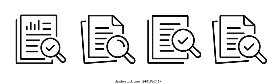 Audit document line icon set. Report symbol. Inspecting sign. Vector