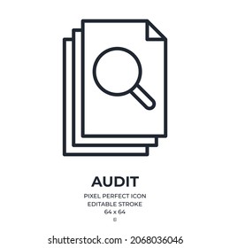 Audit editable stroke outline icon isolated on white background flat vector illustration. Pixel perfect. 64 x 64.