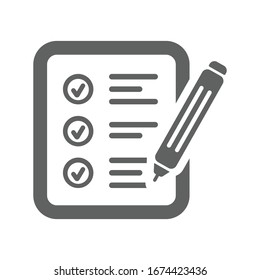 Auditoría, examen, informe de encuesta, icono gris, signo de contrato