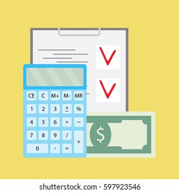 Audit finance vector. Financial checklist, banknote and investment illustration