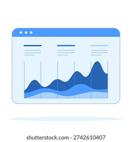 Audit and Financial Analysis Illustration. A computer screen with a line graph. Financial performance tracking and analytical review