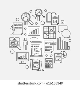 Ejemplo de auditoría y análisis financiero. Símbolo de concepto de análisis empresarial vectorial en estilo de línea delgada