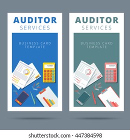 Audit and financial analysis vector business card concept. Accountant working process banner illustration