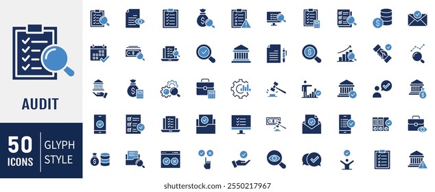 Conjunto de Ícones Simples de Auditoria. Contém o ícone Contabilidade, Verificação e auditoria. Ilustração de vetor