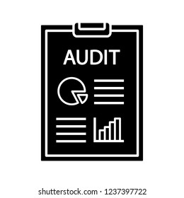 Audit Glyph Icon. Auditor’s Report. Accounting And Bookkeeping. Assurance Service. Annual Report And Financial Statements. Financial Inspection. Silhouette Symbol. Vector Isolated Illustration