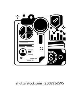 Ícone de glifo de auditoria, ilustração de vetor