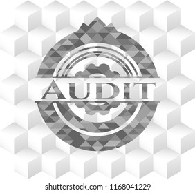 Audit grey badge with geometric cube white background
