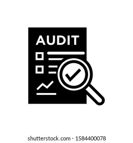 audit icon in black flat design on white background, Document inspection icons such as quality, finance, production