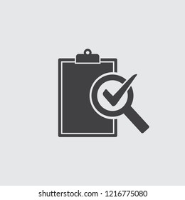 Audit icon in black on a gray background. Vector illustration.