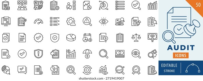 Conjunto de colecciones de iconos de auditoría. Trazo editable.