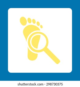 Audit icon from Commerce Buttons OverColor Set. Vector style is yellow and white colors, flat square rounded button, blue background.