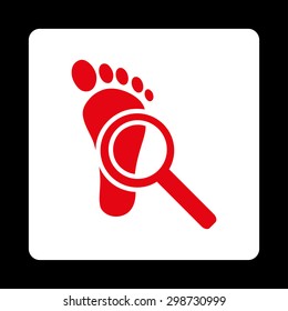 Audit icon from Commerce Buttons OverColor Set. Vector style is red and white colors, flat square rounded button, black background.