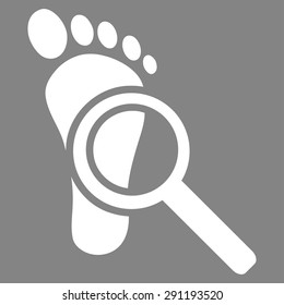 Audit icon from Commerce Set. Vector style: flat symbol, white color, rounded angles, gray background.