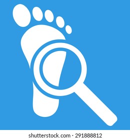 Audit icon from Commerce Set. Vector style: flat symbol, white color, rounded angles, blue background.