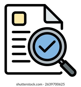Audit icon flat line style illustration representing financial inspection and compliance review, suitable for accounting, business analysis, and regulatory-related projects