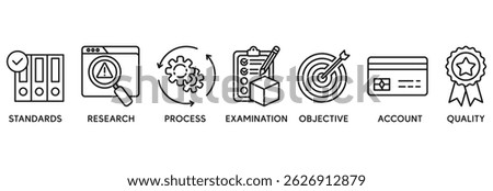 Audit icon set vector illustration concept relate to standards, research, process, examination, objective, account, and quality