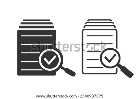 Audit icon set vector magnifying glass like check assess. verify service critique process, scrutiny plan for graphic design, logo, web site, social media, mobile app, ui flat sign