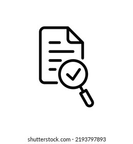 Audit icon. Simple outline style. Review, overview, verification, business concept. File document with checkmark magnifying glass. Thin line vector illustration isolated on white background. EPS 10.