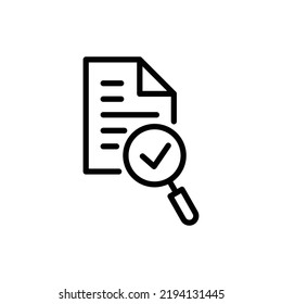 Audit icon. Simple outline style. Review, overview, verification, business concept. File document with checkmark magnifying glass. Thin line vector illustration isolated on white background. EPS 10.