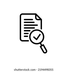 Audit icon. Simple outline style. Review, overview, verification, business concept. File document with checkmark magnifying glass. Thin line vector illustration isolated on white background. EPS 10.