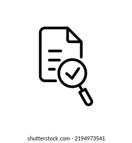 Audit icon. Simple outline style. Review, overview, verification, business concept. File document with checkmark magnifying glass. Thin line vector illustration isolated on white background. EPS 10.