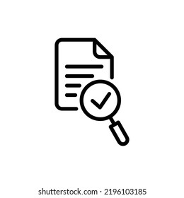 Audit icon. Simple outline style. Review, overview, verification, business concept. File document with checkmark magnifying glass. Thin line vector illustration isolated on white background. EPS 10.