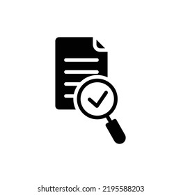 Audit icon. Simple solid style. Review, overview, verification, business concept. File document with checkmark magnifying glass. Glyph vector illustration isolated on white background. EPS 10.