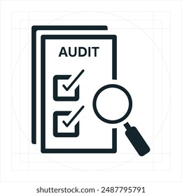 Icono de auditoría Ilustración vectorial monocromática, representada completamente rellena.