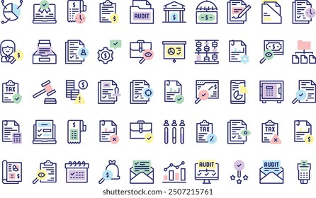 La colección de iconos de auditoría es una Ilustración vectorial con trazo editable.