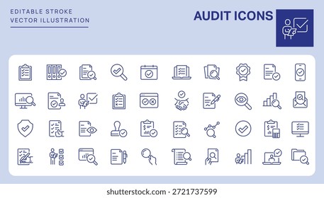 Audit Icons. Editable Stroke. Set of thin line icons symbol collection.