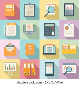 Conjunto de iconos de auditoría. Conjunto plano de iconos vectoriales de auditoría para el diseño web