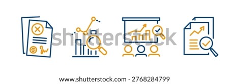 audit icons, set icon of  overview risk, review, illegal contract, audit committee, competitive analysis, thin line web symbols on white background - editable stroke vector illustration