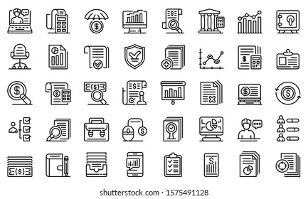 Audit icons set. Outline set of audit vector icons for web design isolated on white background