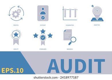 Conjunto de iconos de auditoría. Elementos vectores de símbolo de paquete de auditoría para web infográfica