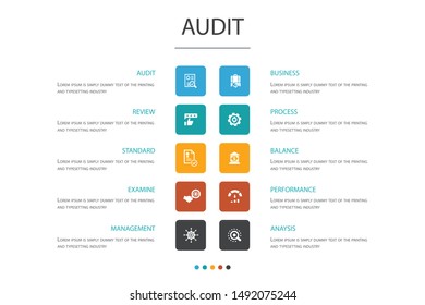 audit Infographic 10 option concept.review, standard, examine, process icons