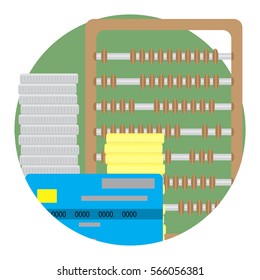 Audit and inspection finance icon vector. Abacus and budget stock coin illustration