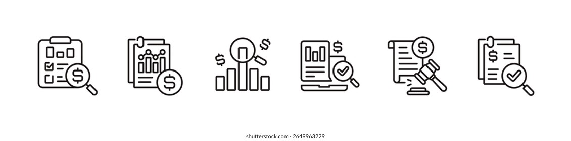 audit inspection icon line set financial accounting management check auditor review signs vector outline illustration for web and app