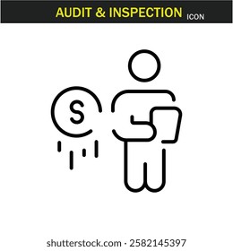 Audit and inspection outline stroke icon.editable stroke icon. Examination, testing, quality control, check, inspect, collection etc. Vector illustration. EPS10