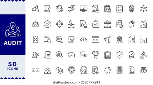 Audit Line Editable Icons set. Vector illustration in thin line modern style of inspection related icons: documentation, auditor,Audit icon set. Accounting line icons collection.