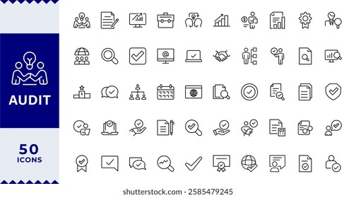 Audit Line Editable Icons set. Vector illustration in thin line modern style of inspection related icons: documentation, auditor,Audit icon set. Accounting line icons collection.