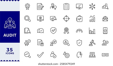 Audit Line Editable Icons set. Vector illustration in thin line modern style of inspection related icons: documentation, auditor,Audit icon set. Accounting line icons collection.