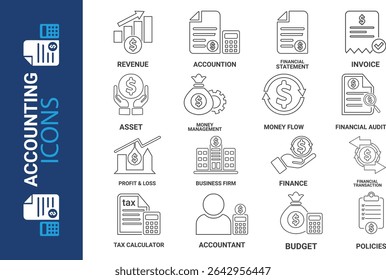 Audit Line Editable Icons set, Line art icons, Vector illustration in thin line modern style of inspection-related icons: documentation, auditor, Audit icon set. Accounting line icons collection.