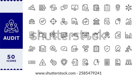Audit Line Editable Icons set. Vector illustration in thin line modern style of inspection related icons: documentation, auditor,Audit icon set. Accounting line icons collection.