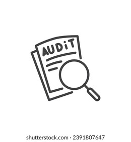 Audit line icon. Magnifier and audit report linear style sign for mobile concept and web design. Business analysis outline vector icon. Symbol, logo illustration. Vector graphics