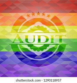 Audit on mosaic background with the colors of the LGBT flag