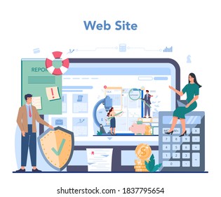 Audit online service or platform. Business operation research and analysis. Professional financial management. Website. Isolated flat vector illustration