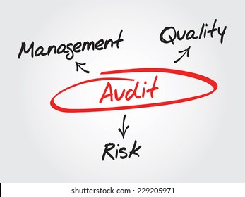 Audit process vector concept diagram, Management, Quality, Risk