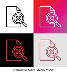 Audit rejected thin line icon: document and magnifier with cross mark. Incorrect document. Modern vector illustration.